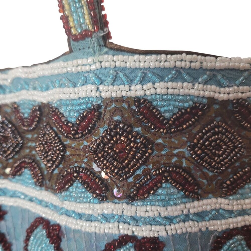 Christiana Beaded Boho Shoulder Bag 13"x10" With 6.5" Drop Multicolor Teardrop & - Picture 12 of 13